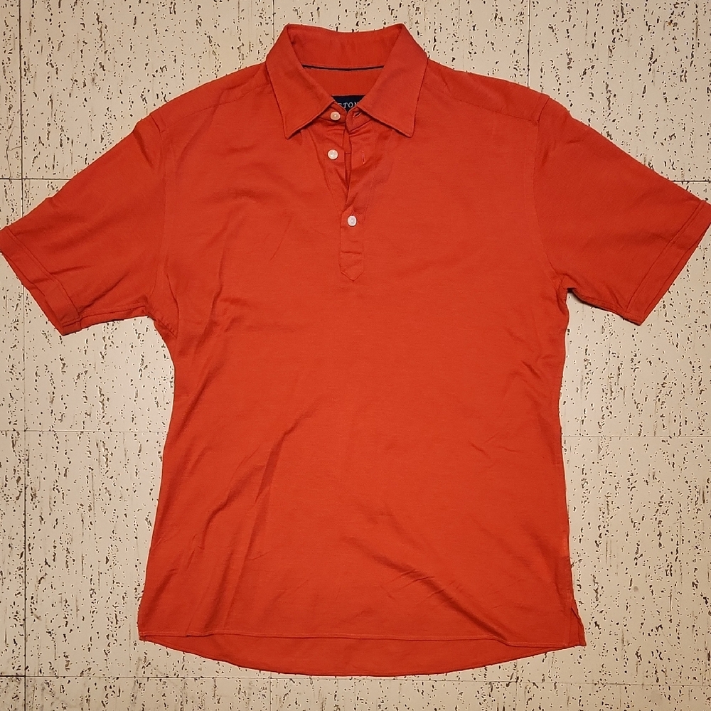 Eton Orange 1/4 Button Down Short Sleeve Casual Cotton Polo Shirt